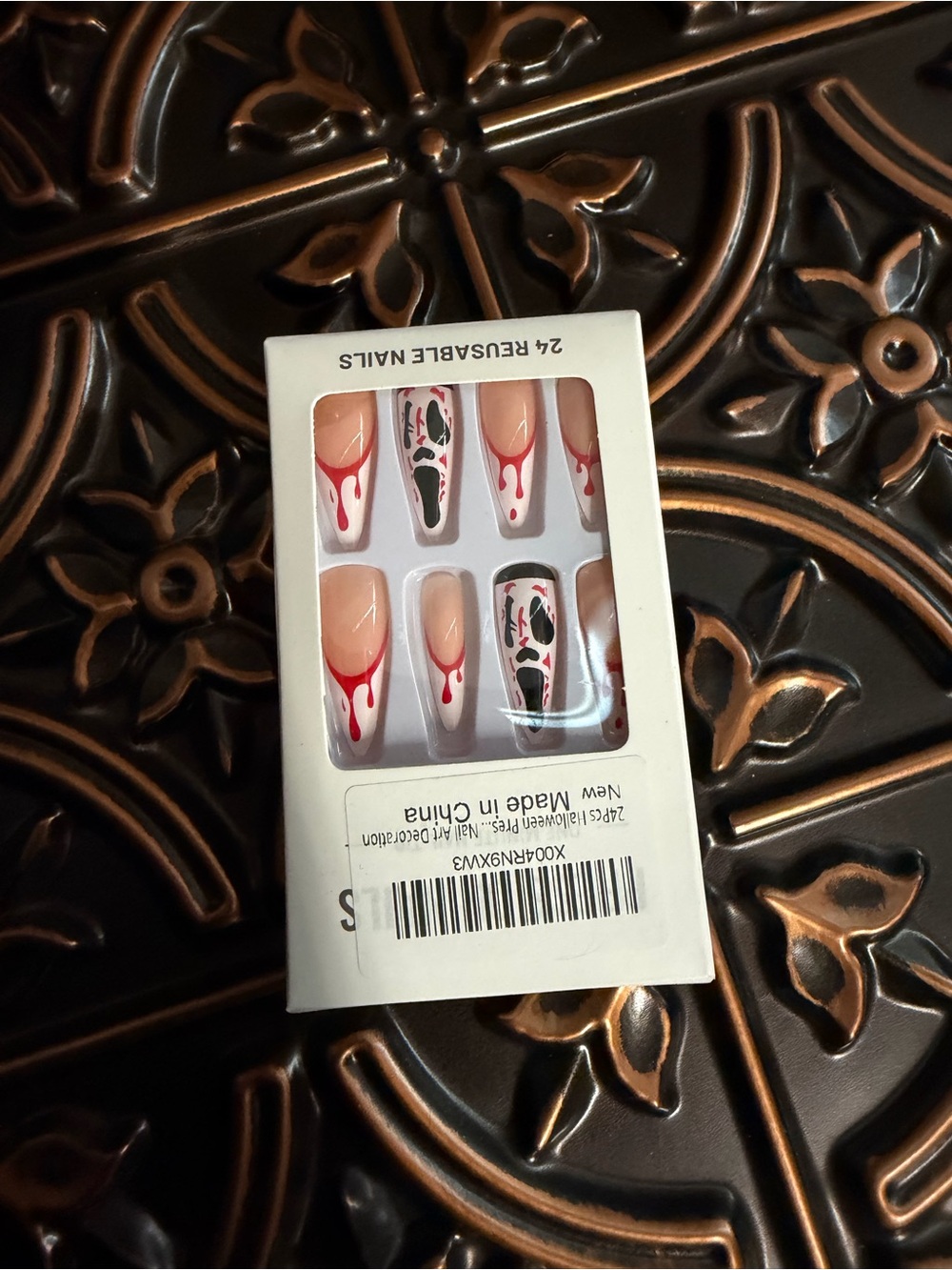 Scream Dripping Blood Stiletto Press-On Nails - Red & Nude
